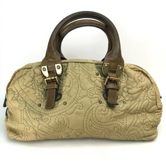 Authentic ETRO 18448-3631 stitch design Mini Duffle Bag Hand Bag Leather